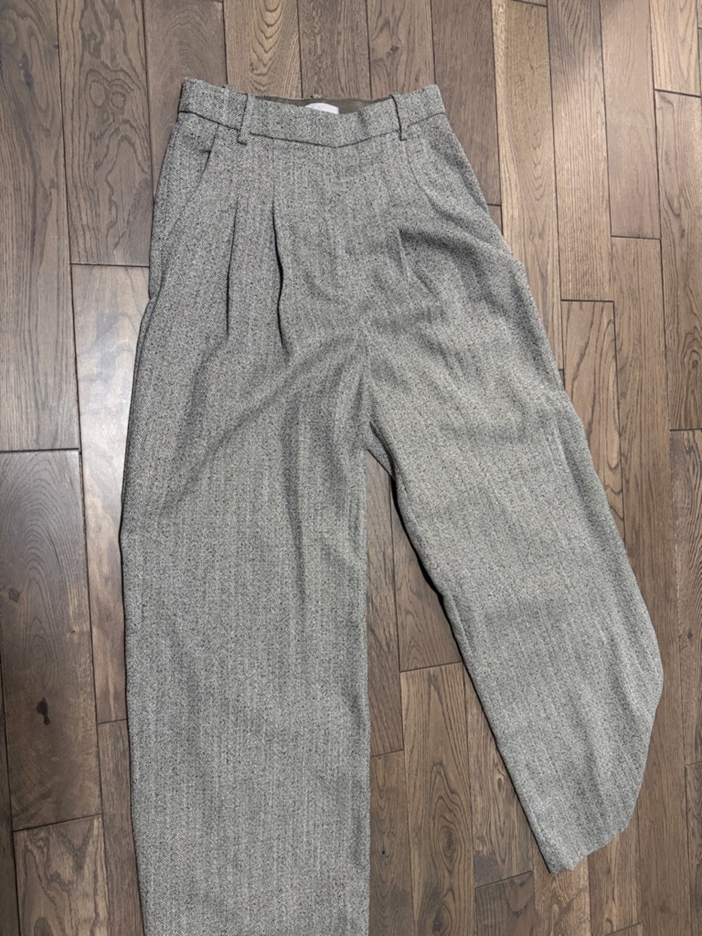 H&M Gray High-Waist Pleated Trousers